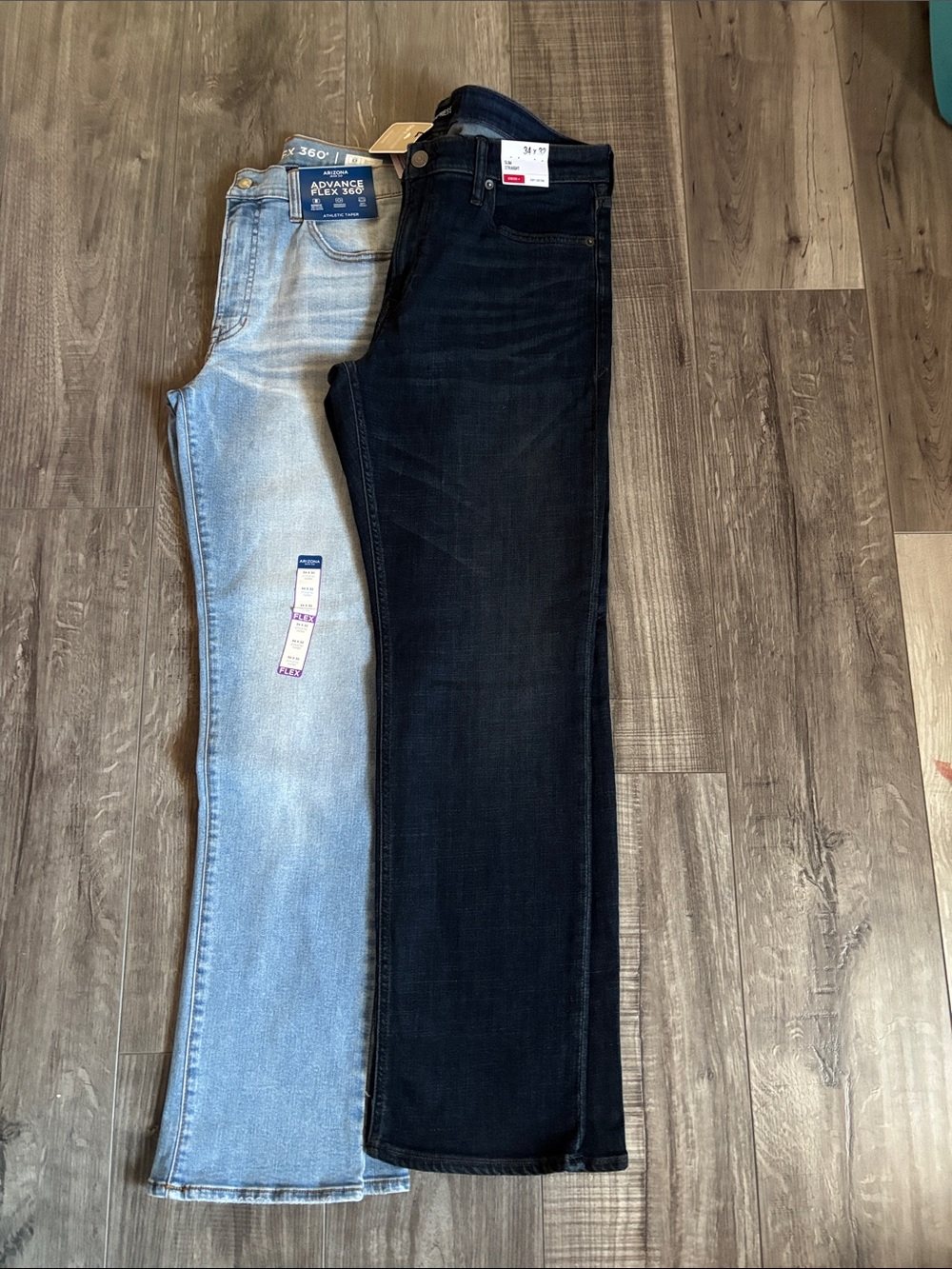 Express Men's Jeans - Light Blue and Dark Blue Straight Leg